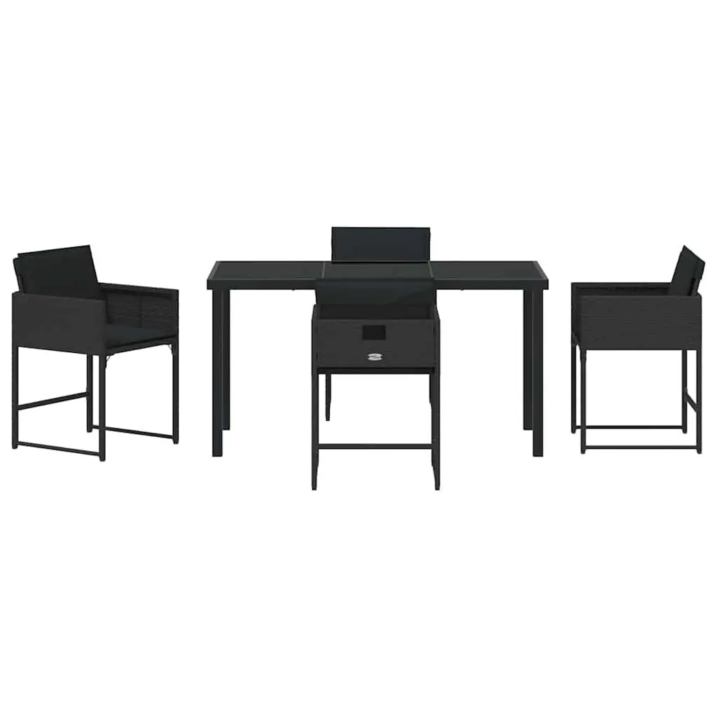 5-Piece Black Garden Dining Set with Cushions