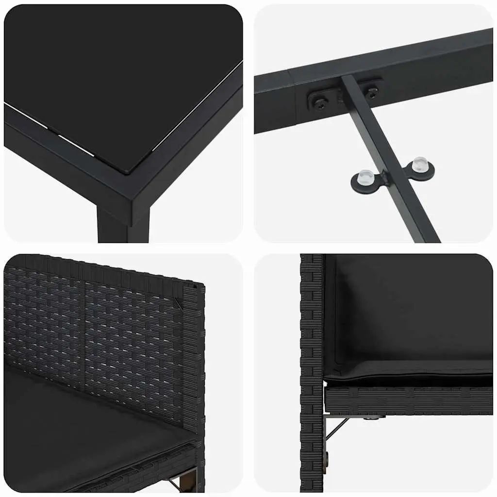 5-Piece Black Garden Dining Set with Cushions