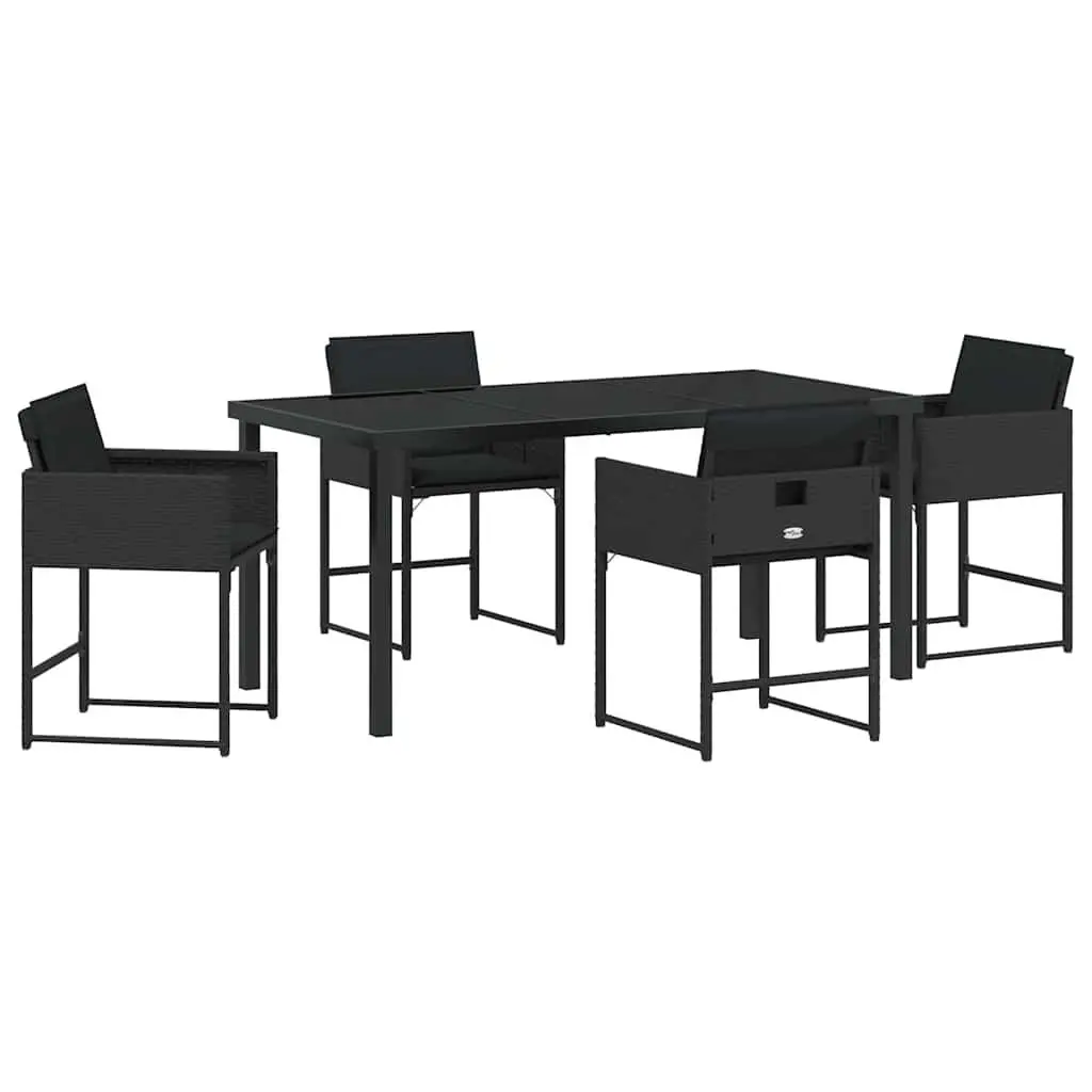 Black Poly Rattan 5-Piece Garden Dining Set