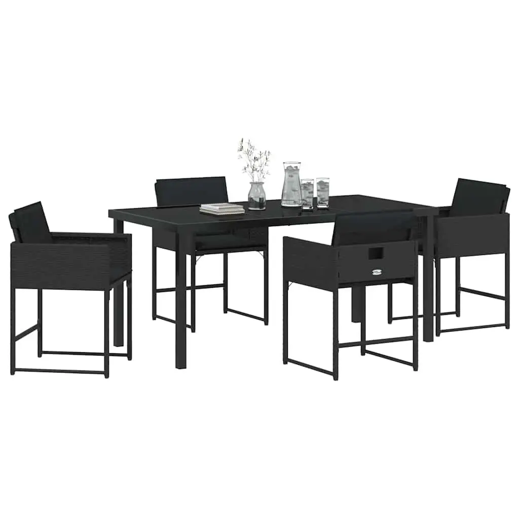 Black Poly Rattan 5-Piece Garden Dining Set