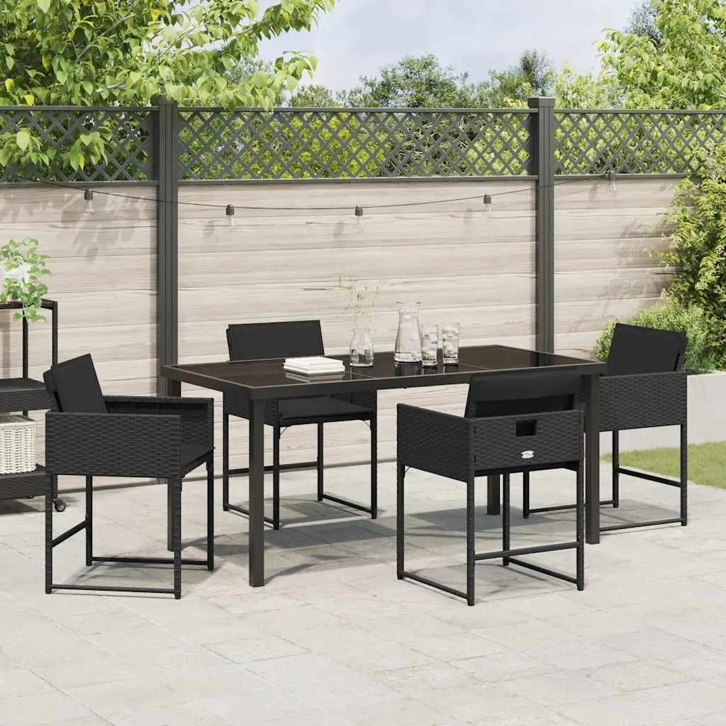 Black Poly Rattan 5-Piece Garden Dining Set