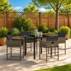 Sturdy 5-Piece Garden Dining Set in Grey Rattan
