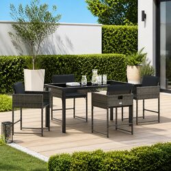 Premium 5-Piece Grey Poly Rattan Garden Dining Set