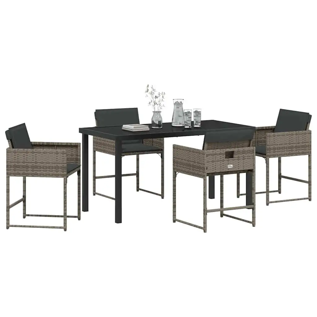 5-Piece Grey Poly Rattan Garden Dining Set