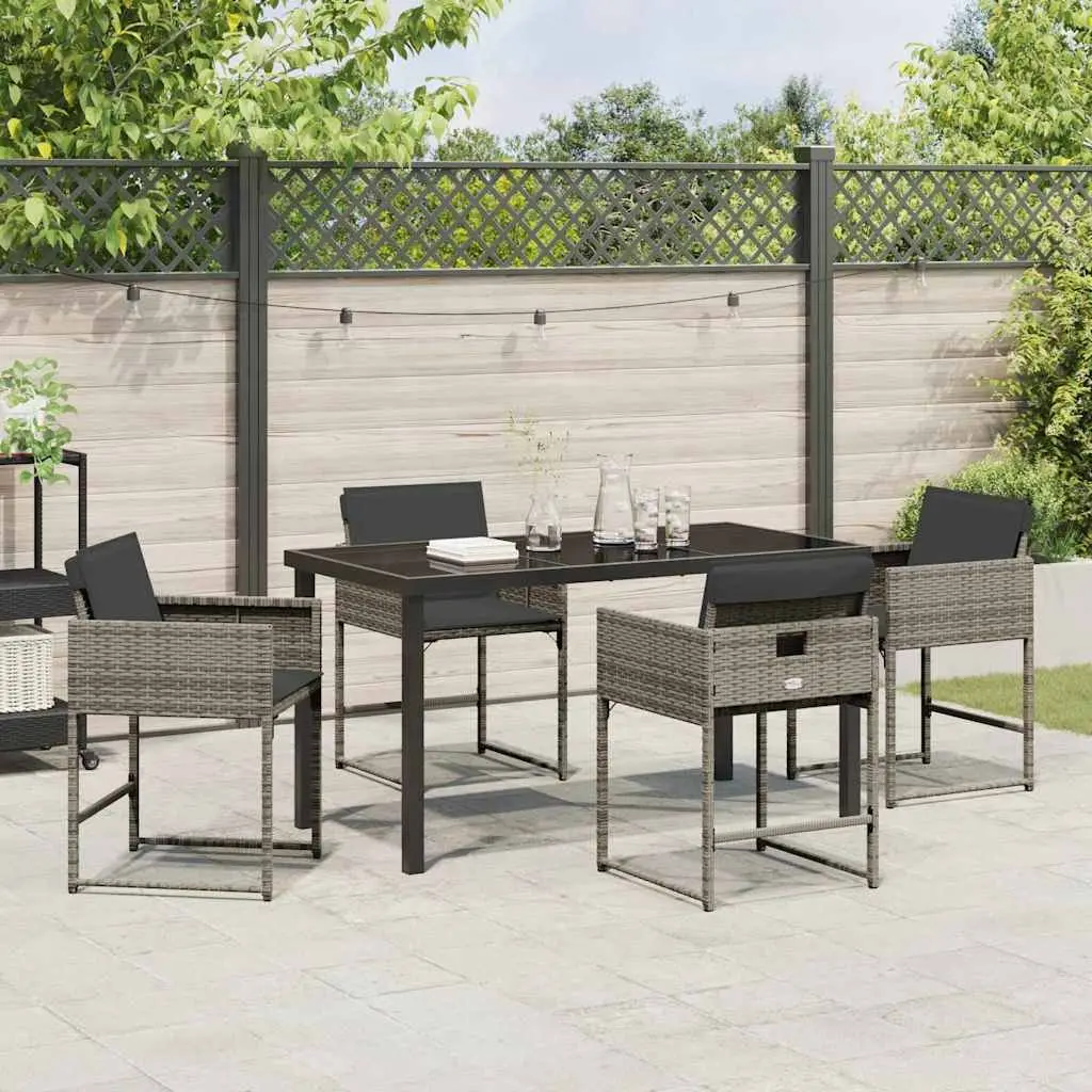 5-Piece Grey Poly Rattan Garden Dining Set