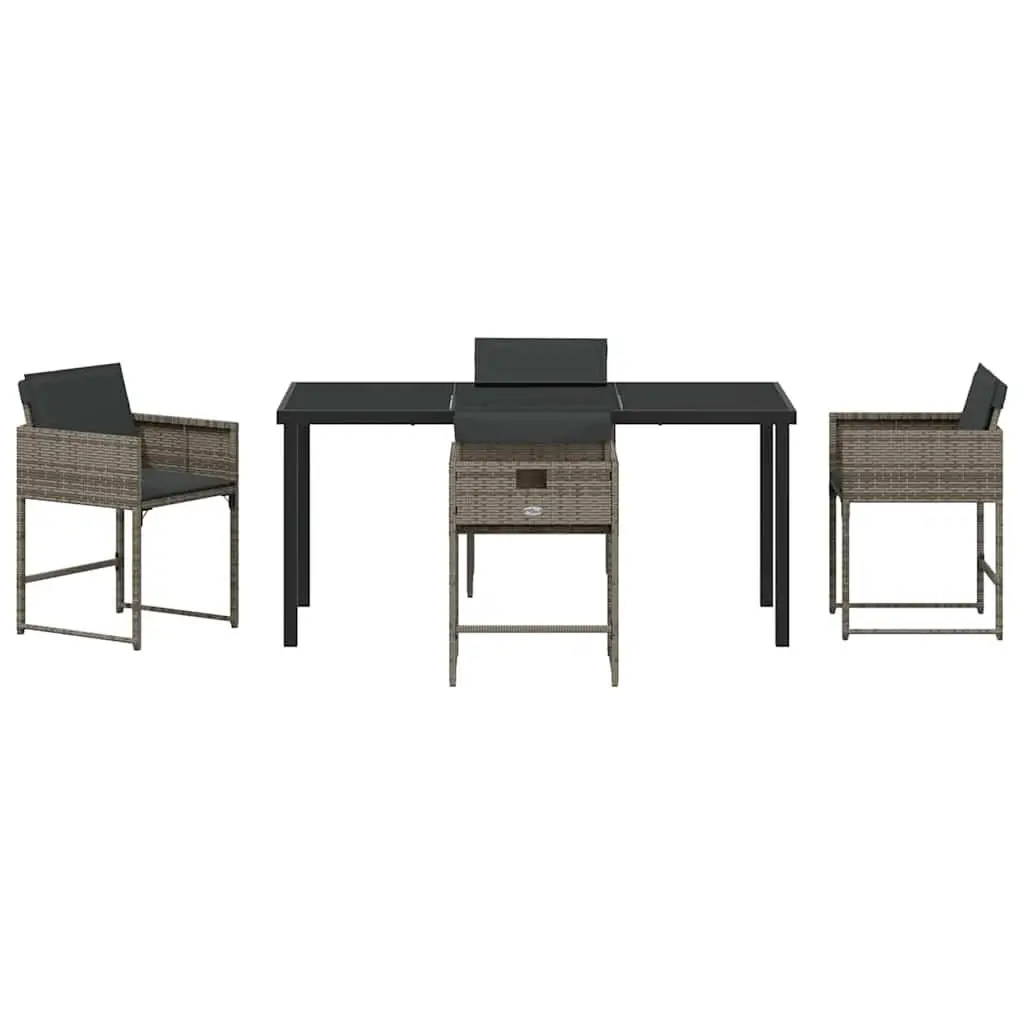 Garden Dining Set Poly Rattan Steel Frame 5 Piece Grey Outdoor Furniture