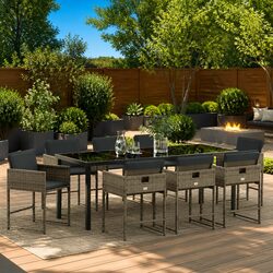 Premium 9-Piece Garden Dining Set in Grey Poly Rattan