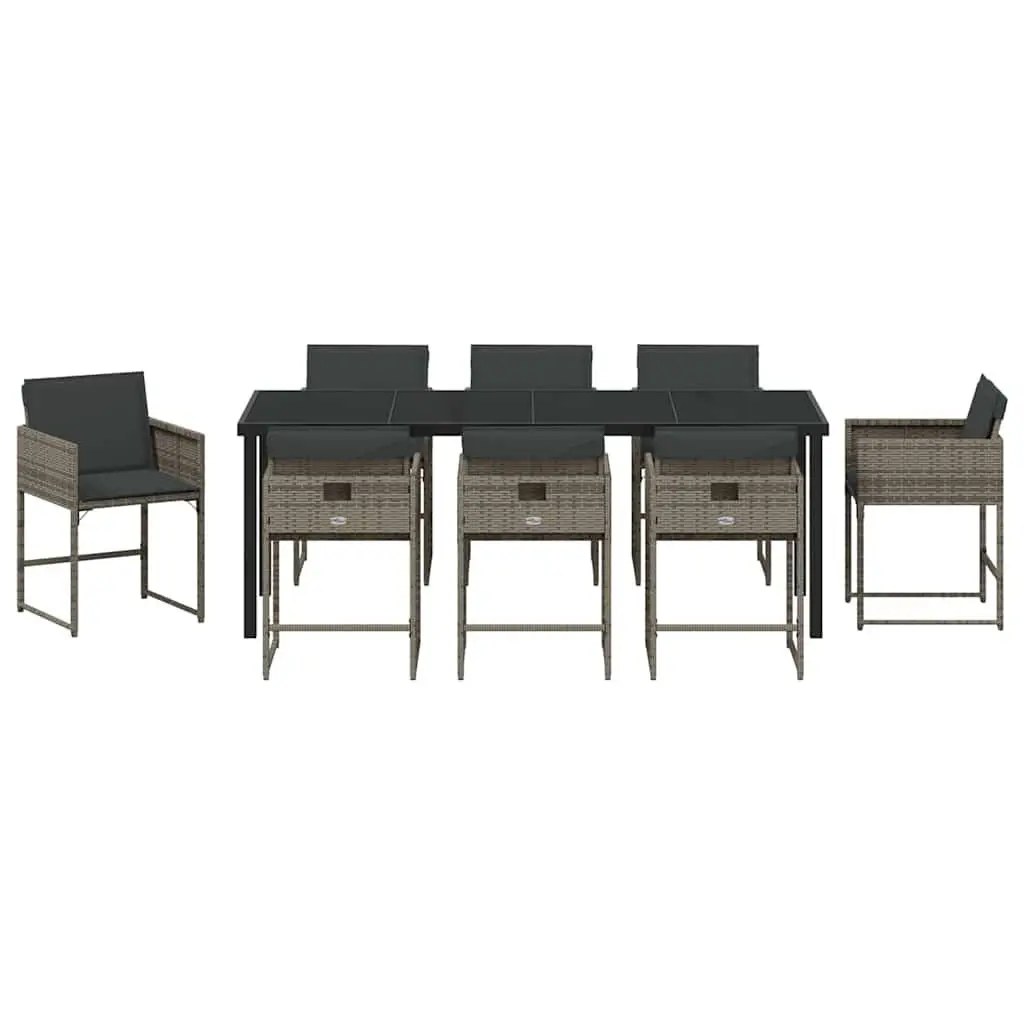 9-Piece Garden Dining Set in Grey Poly Rattan