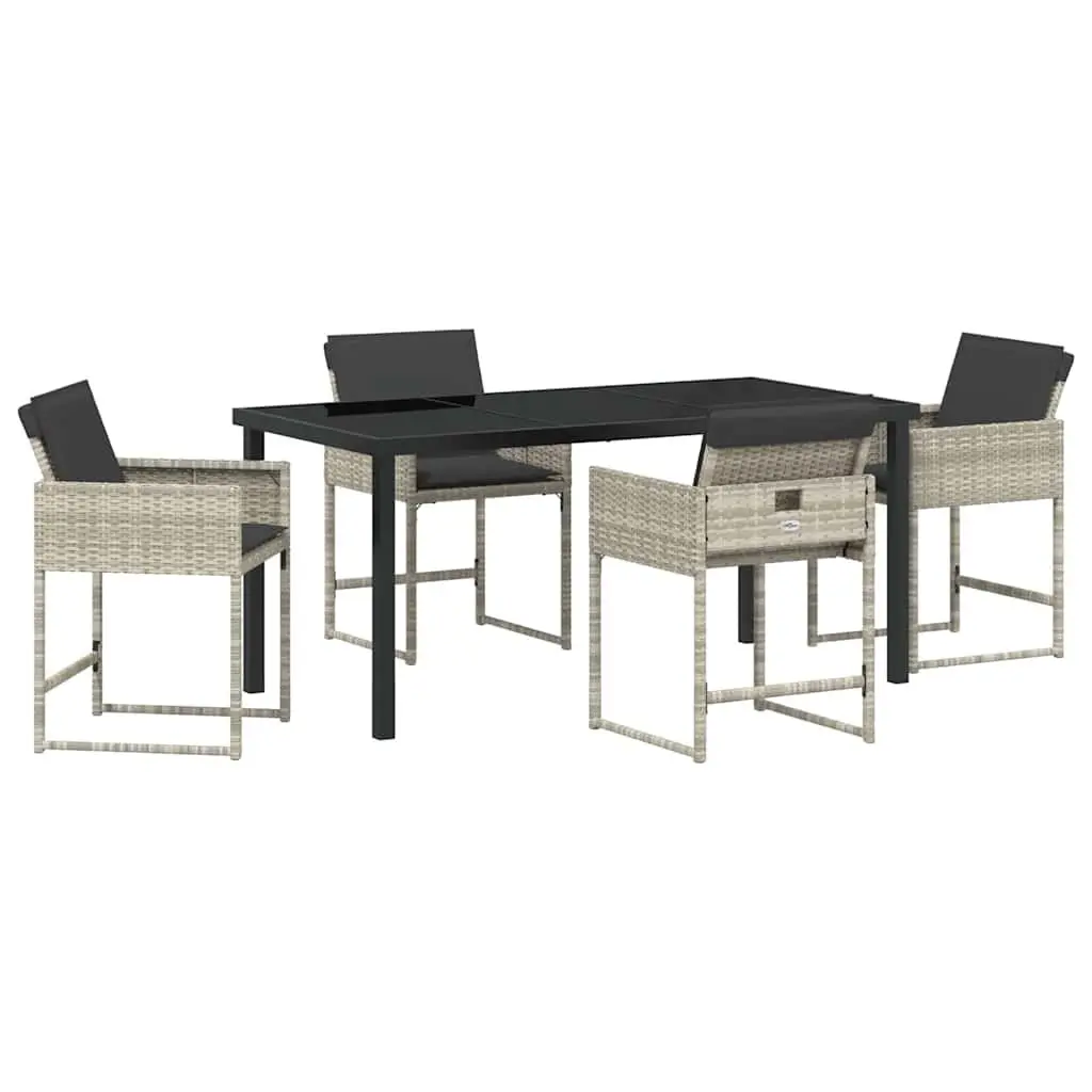 Garden Dining Set Poly Rattan Steel 5 Pieces Light Grey Outdoor Furniture Table Chairs