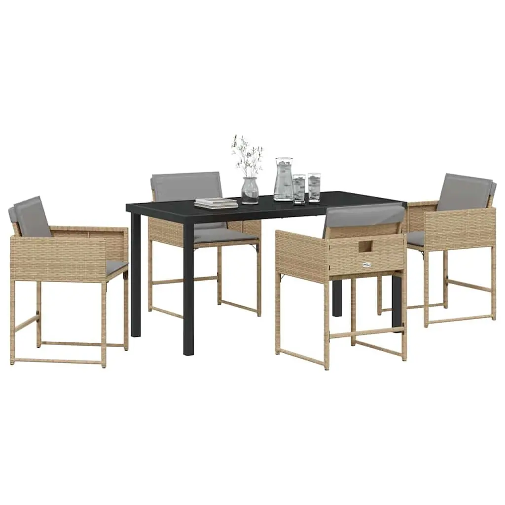 Beige 5-Piece Garden Dining Set with Glass Table