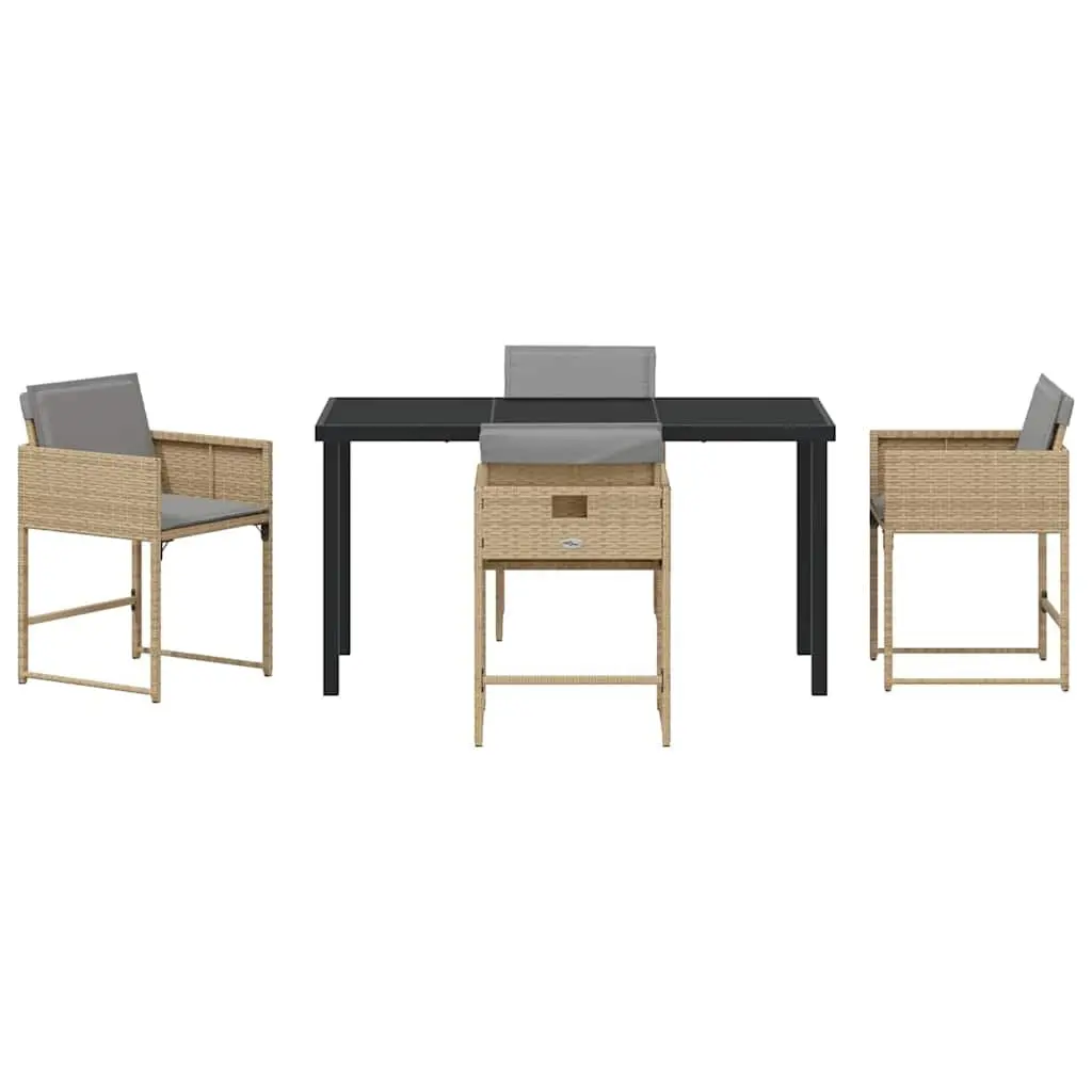 Beige 5-Piece Garden Dining Set with Glass Table