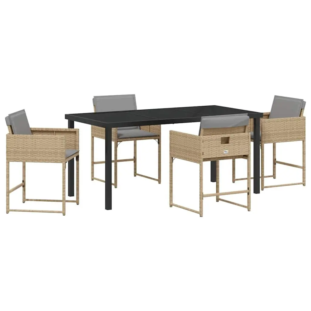 5-Piece Outdoor Poly Rattan Dining Set in Beige