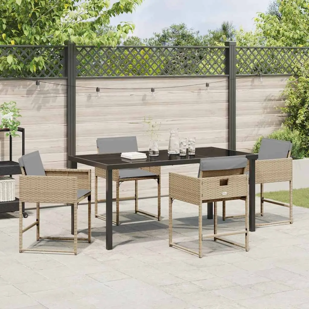 5-Piece Outdoor Poly Rattan Dining Set in Beige