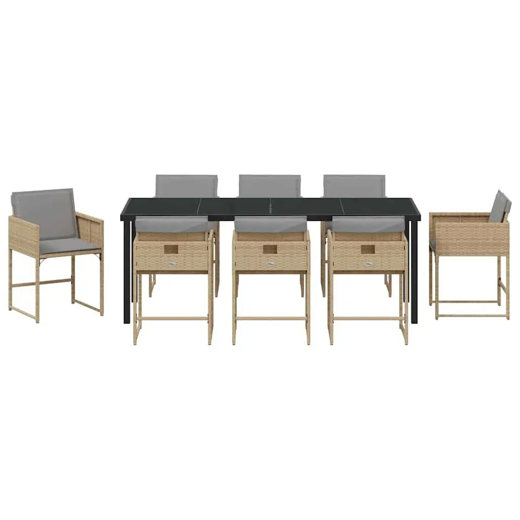 9-Piece Outdoor Dining Set in Beige Poly Rattan