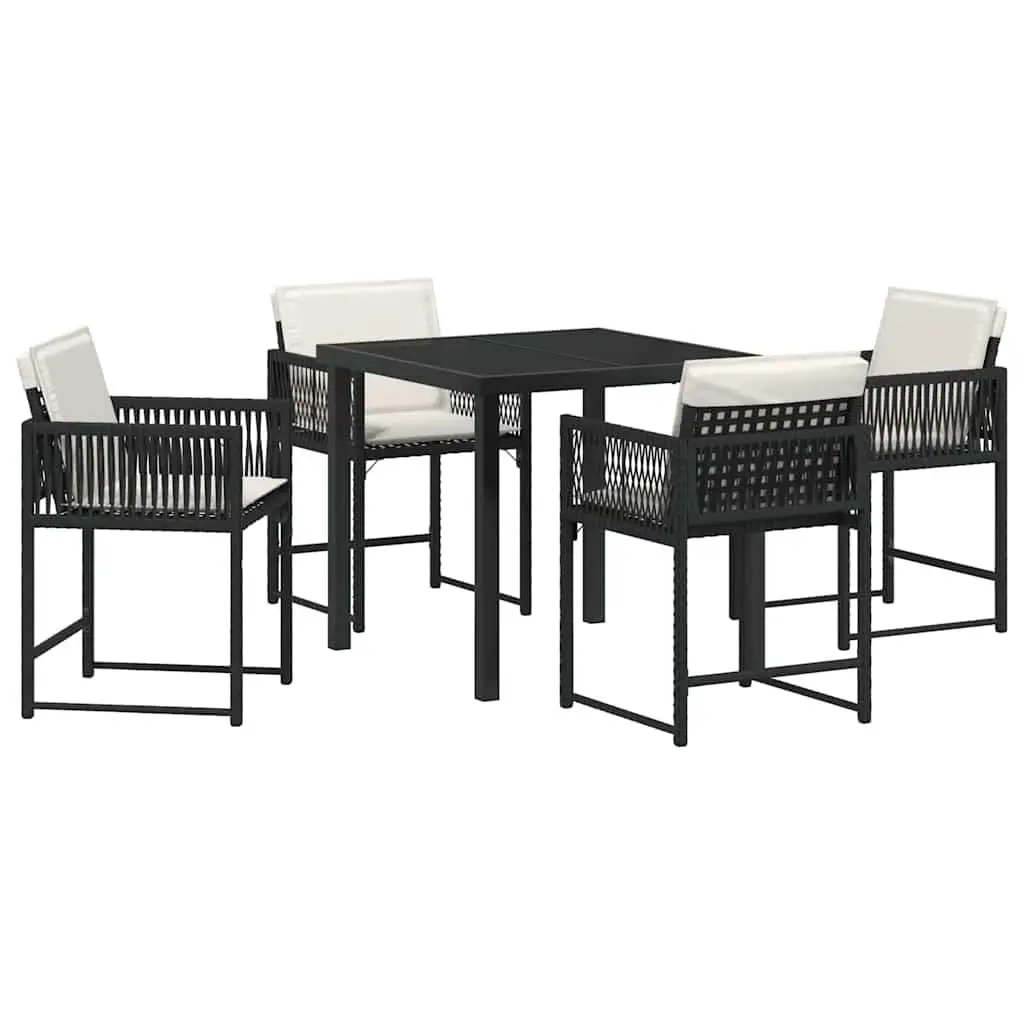 5 Piece Black Outdoor Dining Set with Glass Table