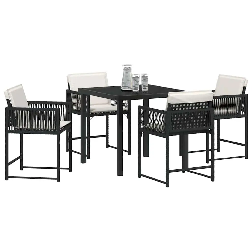 5 Piece Black Outdoor Dining Set with Glass Table