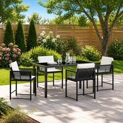 5-Piece Black Poly Rattan Garden Dining Set