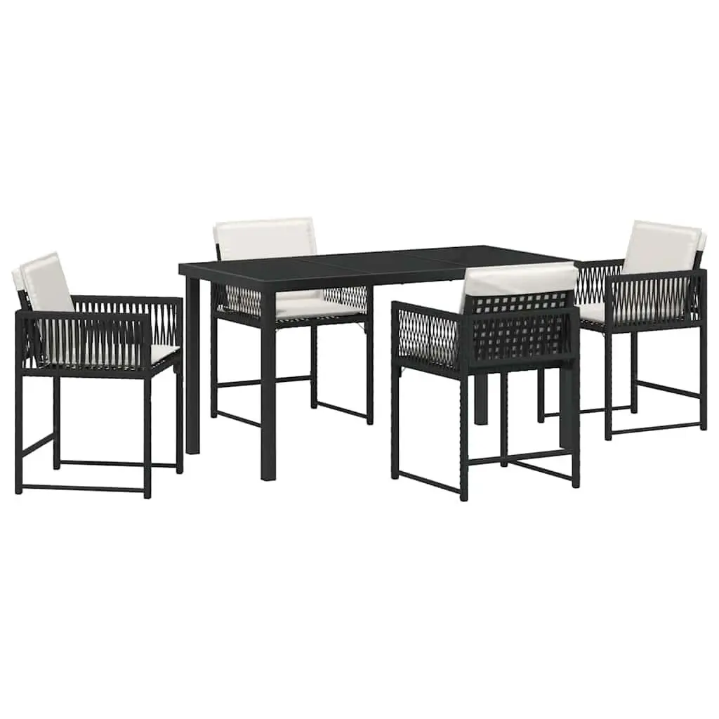 5-Piece Black Poly Rattan Garden Dining Set