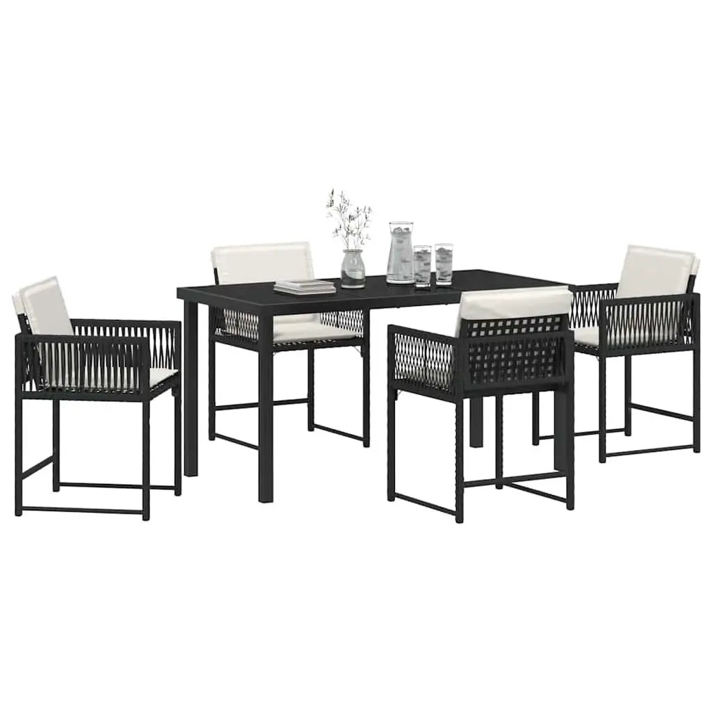 5-Piece Black Poly Rattan Garden Dining Set