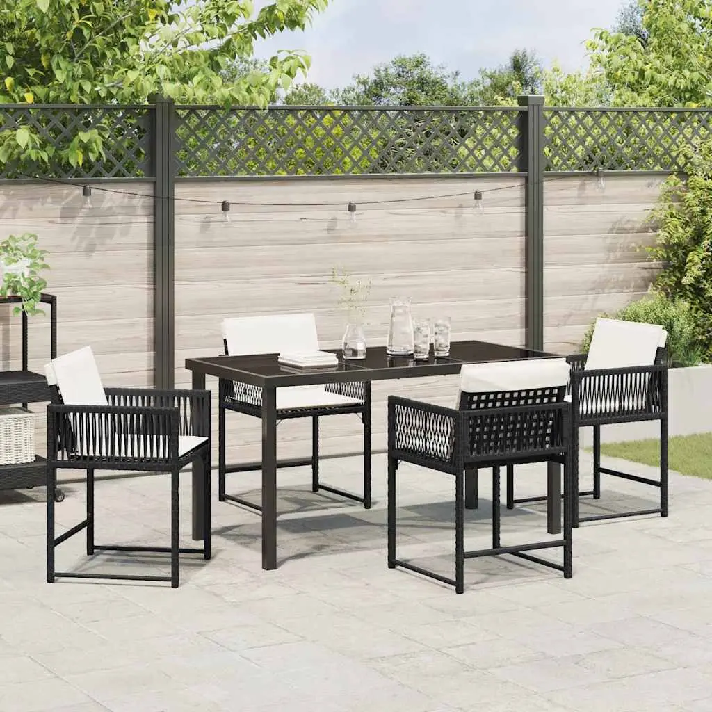 5-Piece Black Poly Rattan Garden Dining Set