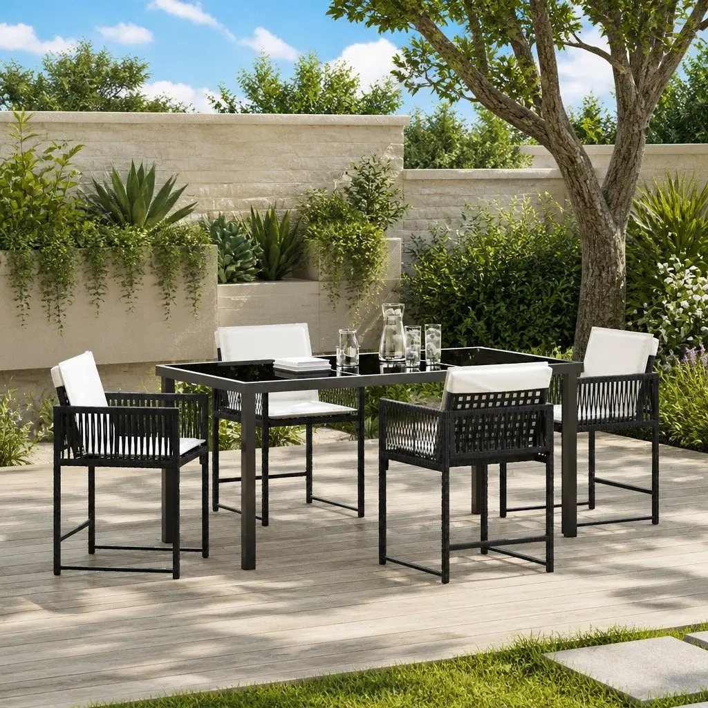 5-Piece Outdoor Dining Set in Black Rattan