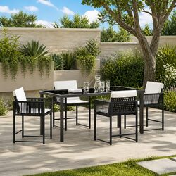 Durable 5-Piece Outdoor Dining Set in Black Rattan