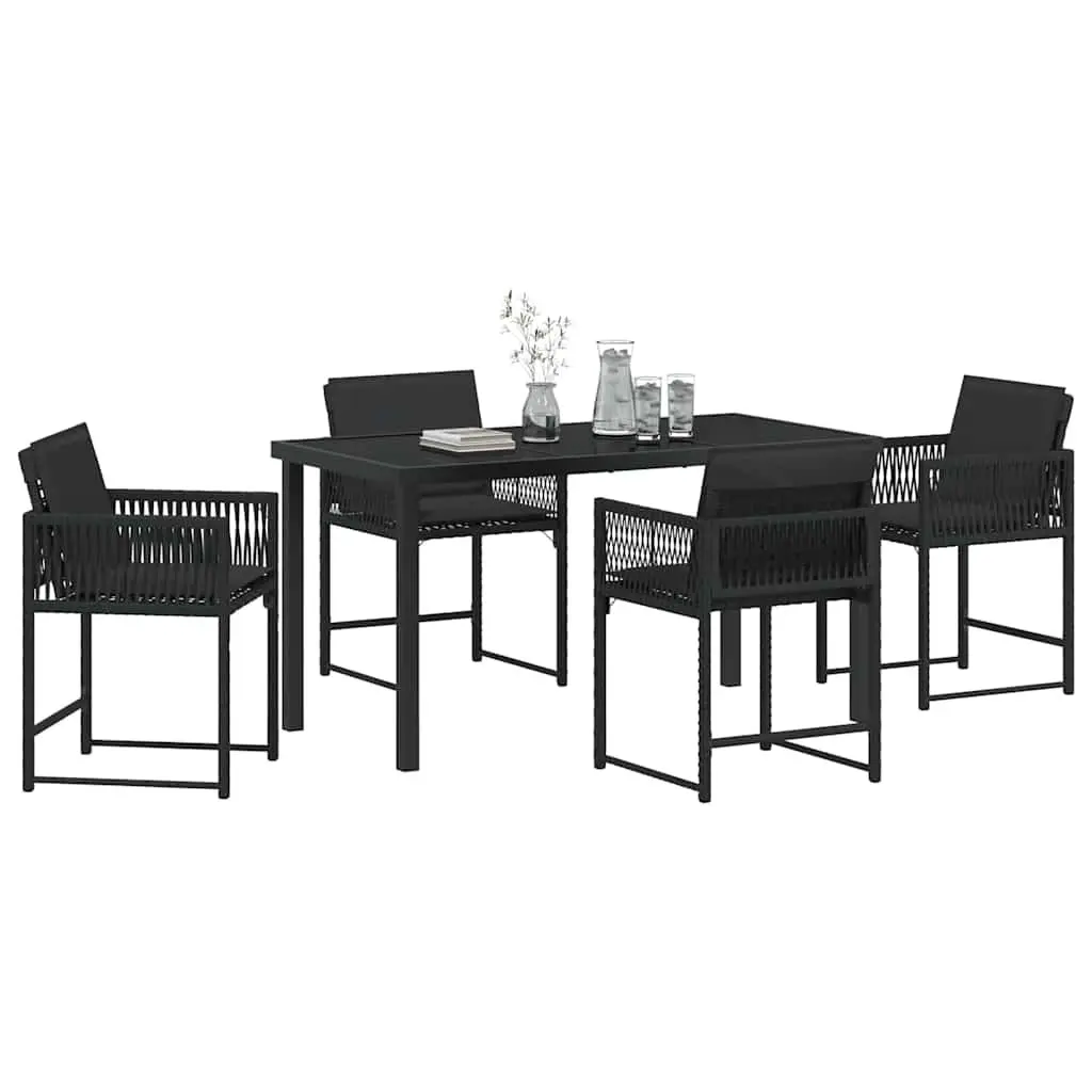 Garden Dining Set Poly Rattan Steel Glass 5 Pieces Outdoor Furniture Black