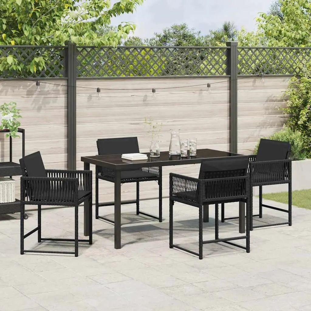 Garden Dining Set Poly Rattan Steel Glass 5 Pieces Outdoor Furniture Black