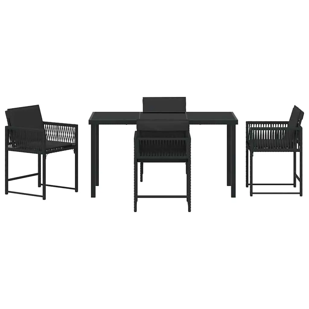 Garden Dining Set Poly Rattan Steel Glass 5 Pieces Outdoor Furniture Black