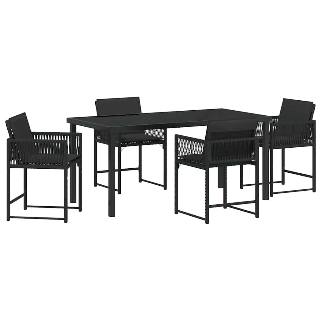 Outdoor Garden Dining Set Poly Rattan Steel Frame 5 Piece Black