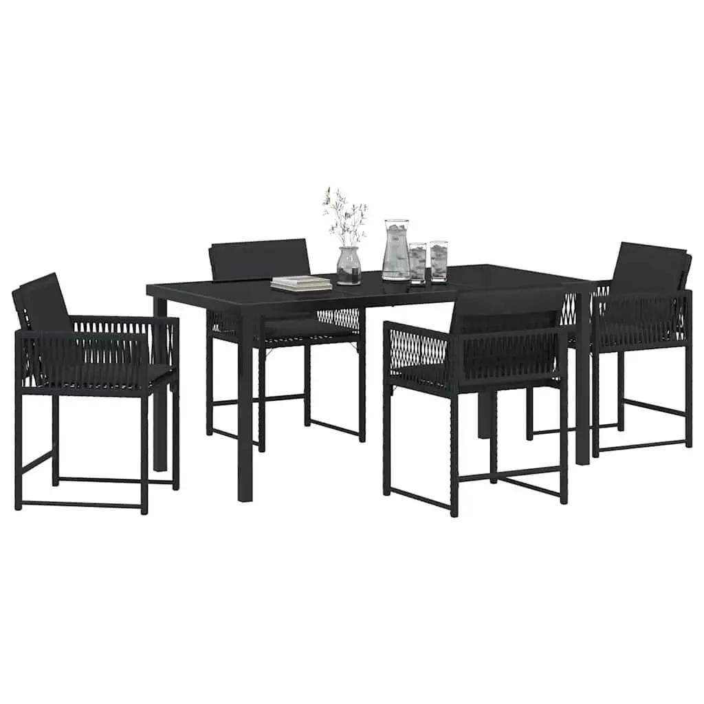 Outdoor Garden Dining Set Poly Rattan Steel Frame 5 Piece Black