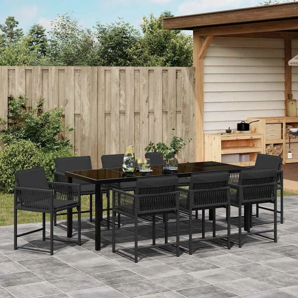 Black Poly Rattan 9 Piece Garden Dining Set