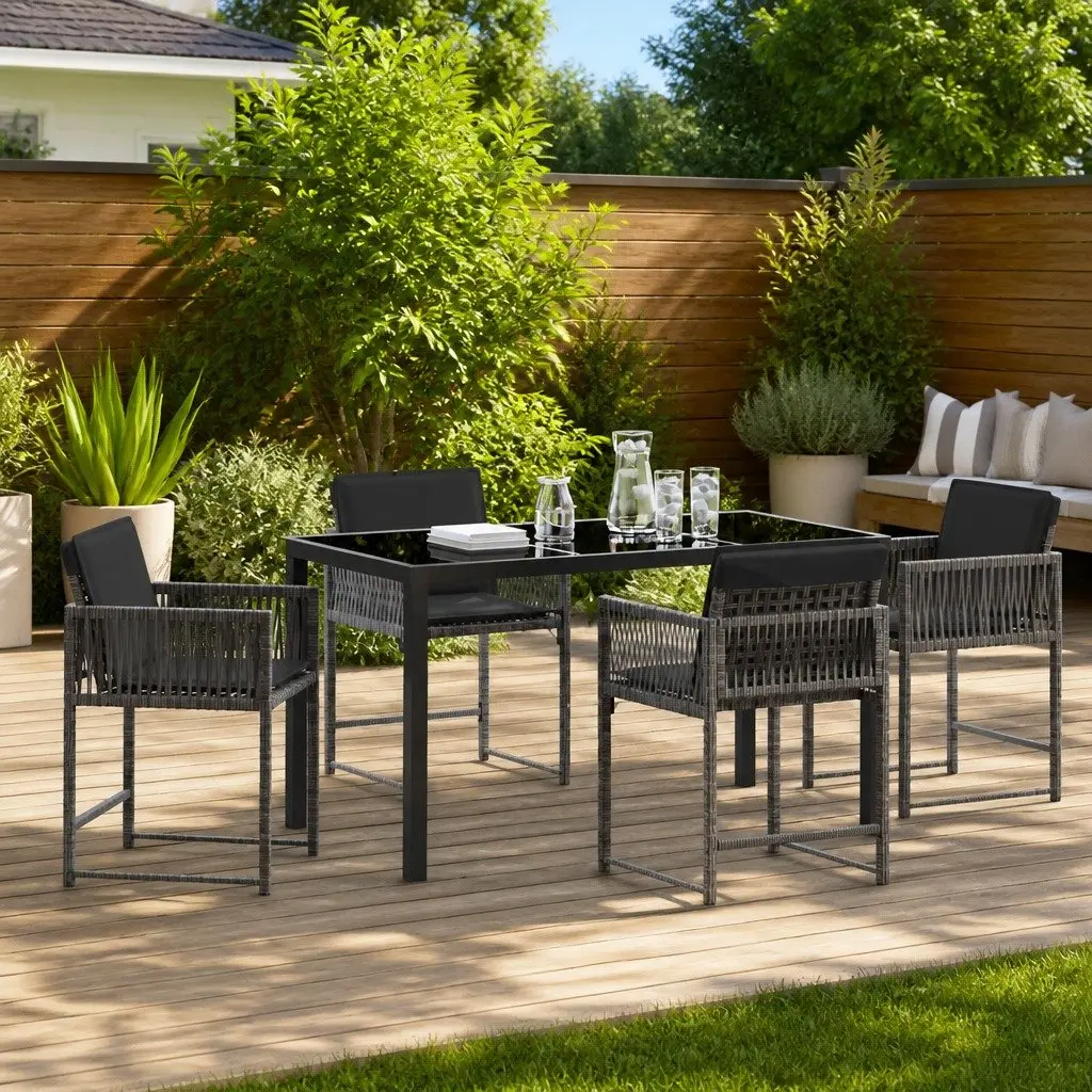 Garden Dining Set 5 Piece Grey Poly Rattan Outdoor Furniture Patio Table Chairs