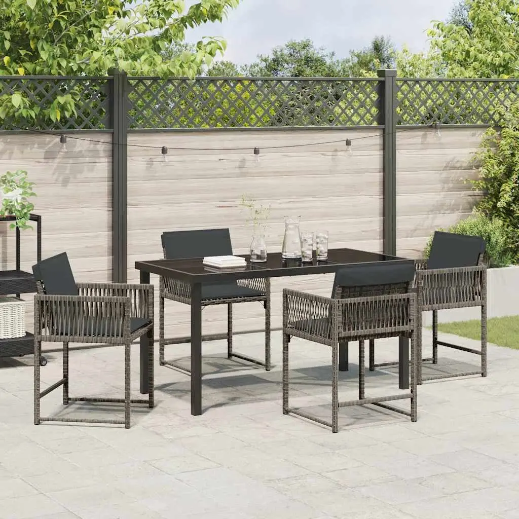 Garden Dining Set 5 Piece Grey Poly Rattan Outdoor Furniture Patio Table Chairs
