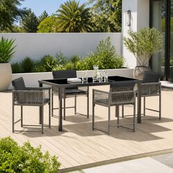 5 Piece Garden Dining Set with Grey Poly Rattan