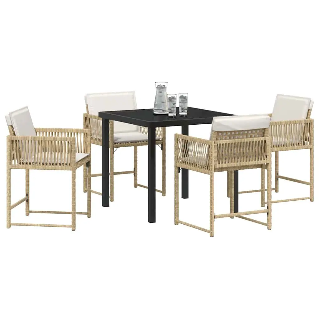 Garden Dining Set Poly Rattan Steel 5 Pieces Outdoor Furniture Patio Table Chairs Beige