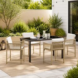 5 Piece Outdoor Garden Dining Set with Rattan Chairs