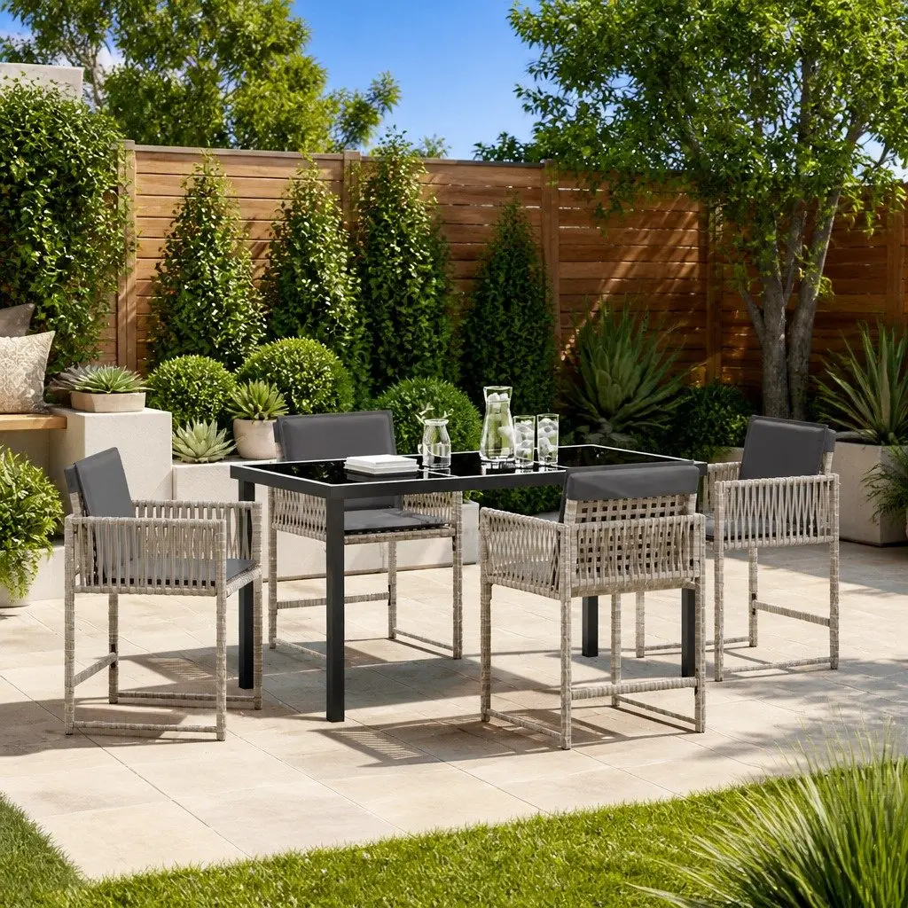 Light Grey Poly Rattan 5 Piece Garden Dining Set
