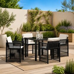 Black Poly Rattan 5-Piece Garden Dining Set