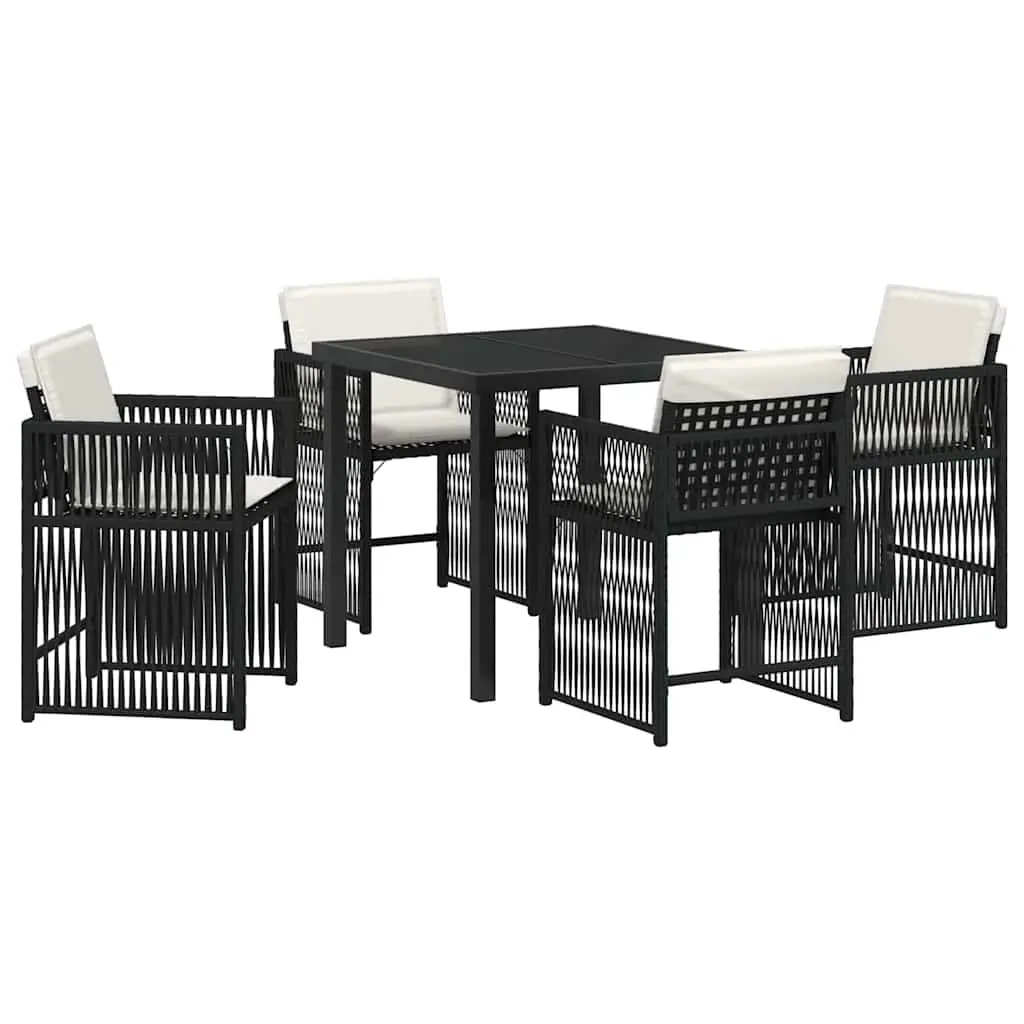 Black Poly Rattan 5-Piece Garden Dining Set