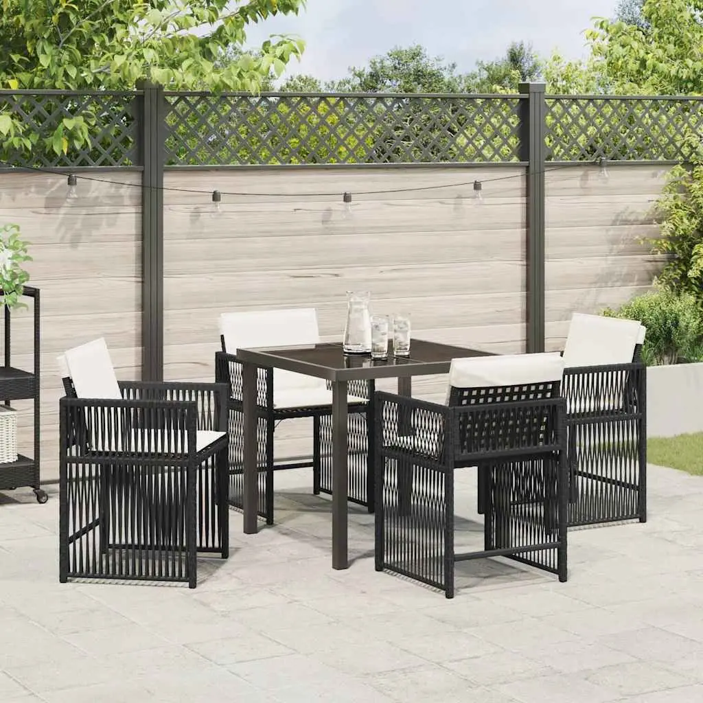 Black Poly Rattan 5-Piece Garden Dining Set