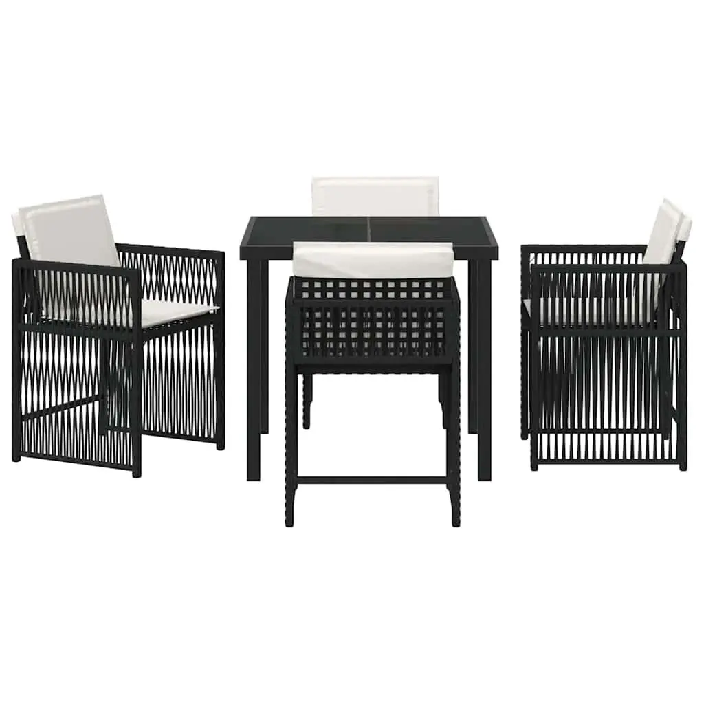 Black Poly Rattan 5-Piece Garden Dining Set