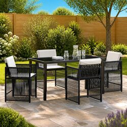 Durable Black Garden Dining Set 5 Piece Furniture