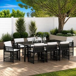 9-Piece Black Outdoor Dining Set with Glass Table