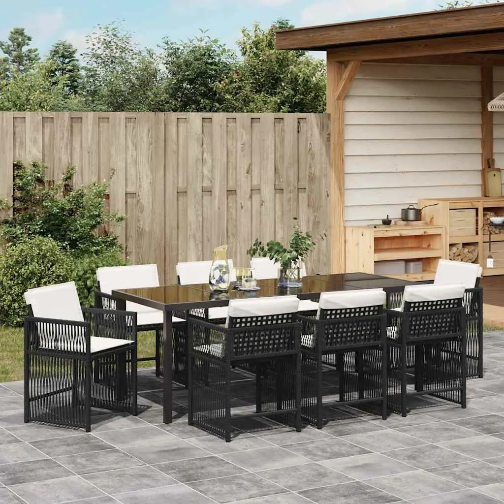 9-Piece Black Outdoor Dining Set with Glass Table