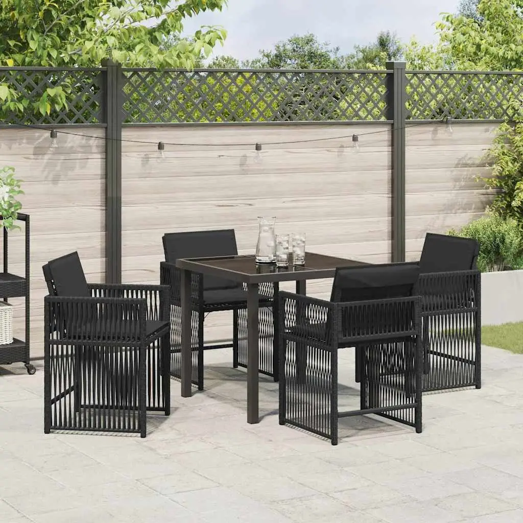 5-Piece Garden Dining Set in Black Poly Rattan