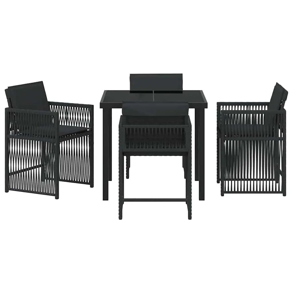 5-Piece Garden Dining Set in Black Poly Rattan