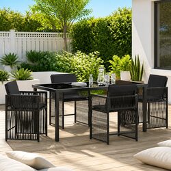 Stylish 5-Piece Black Poly Rattan Garden Dining Set