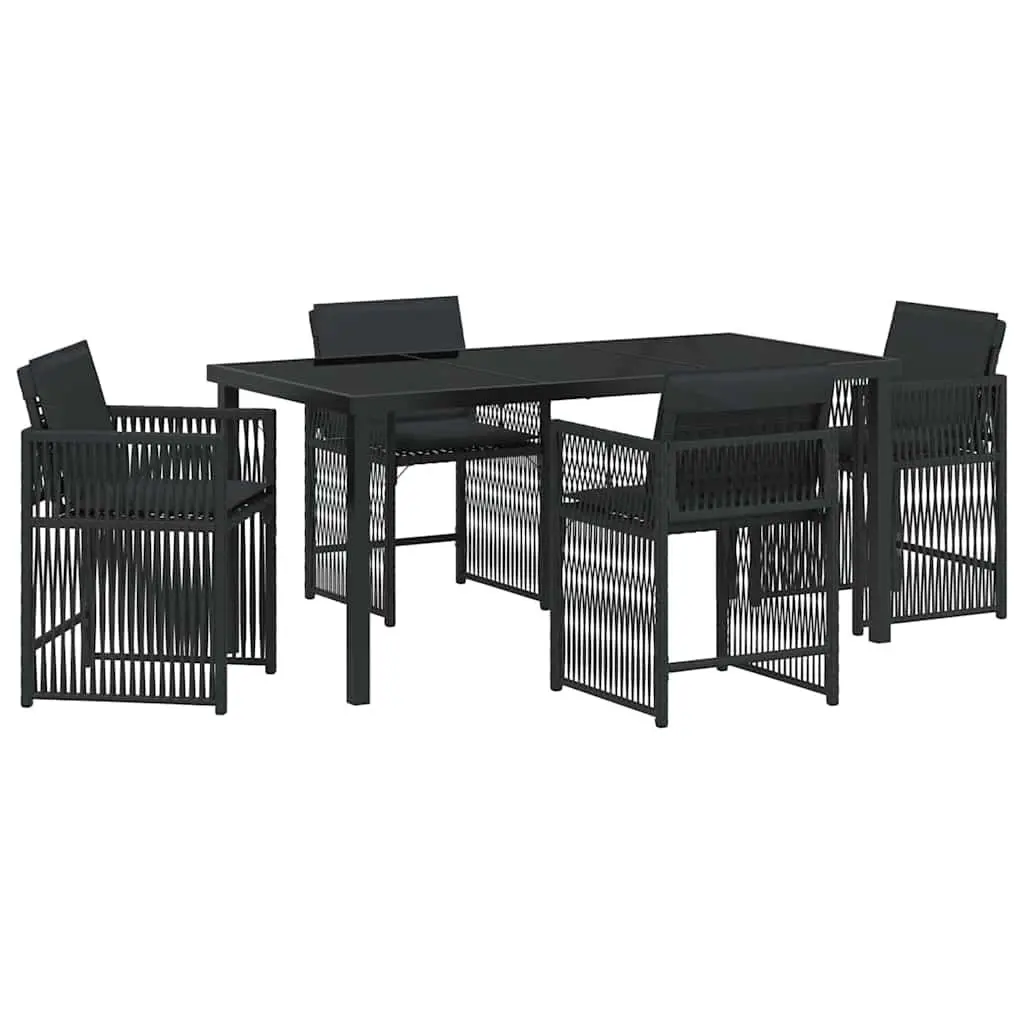 5-Piece Black Poly Rattan Garden Dining Set