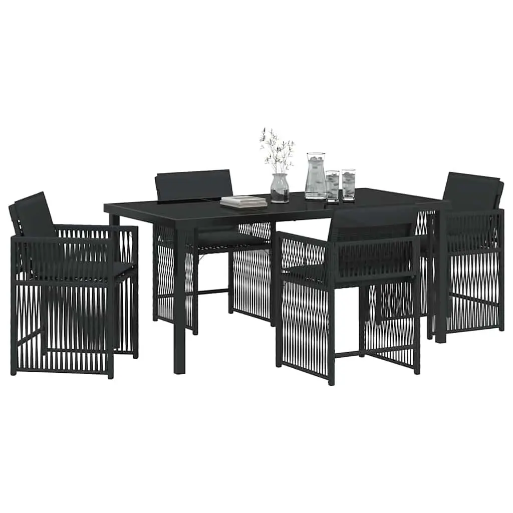 5-Piece Black Poly Rattan Garden Dining Set